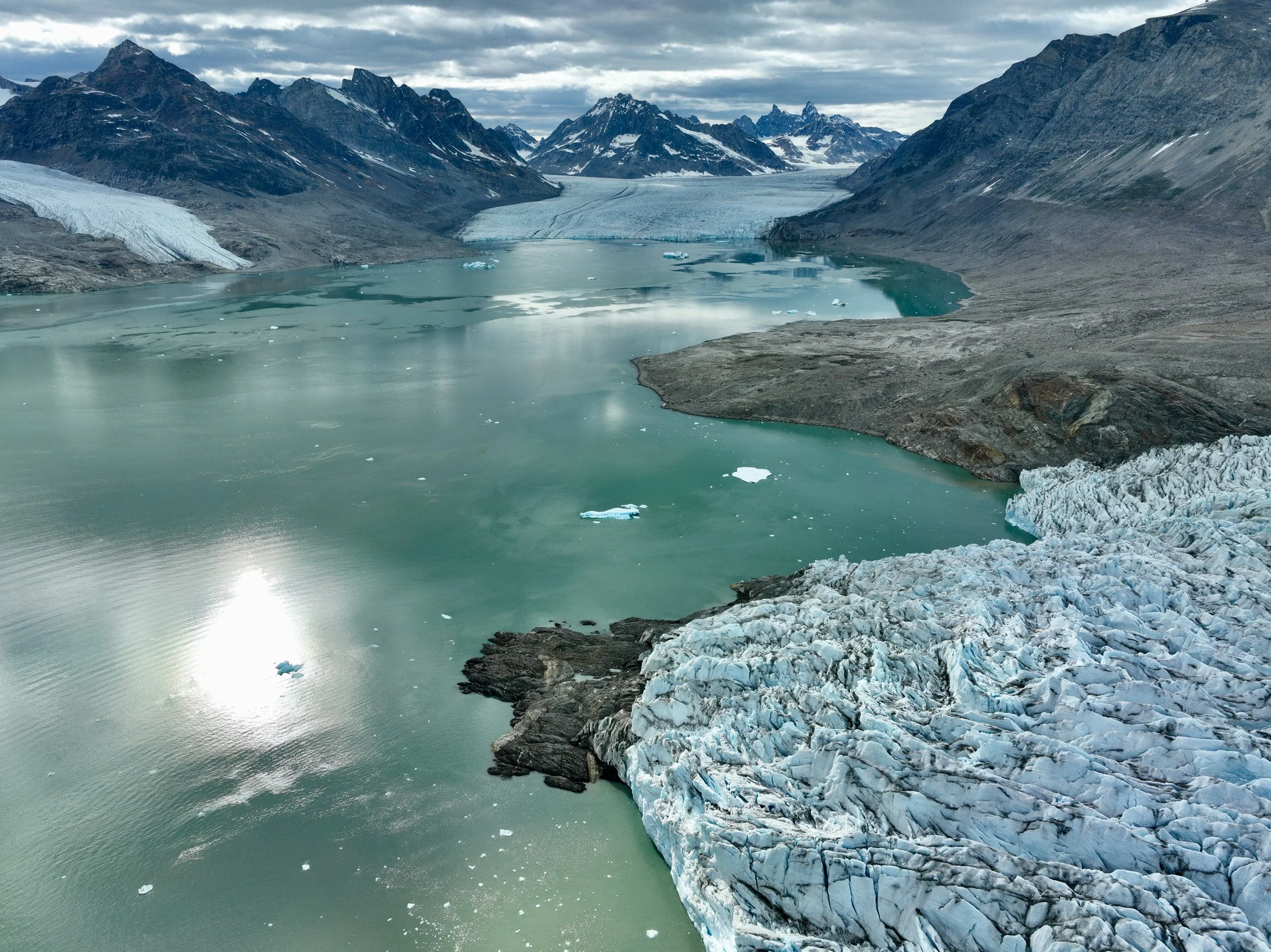 Mountain ridge and river valley from drone